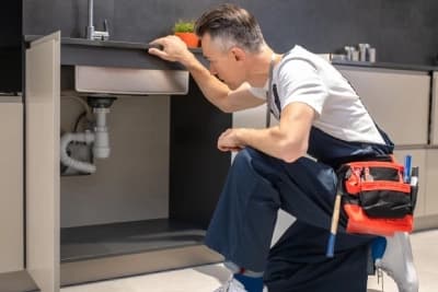 Plomberie Plombier en train de réparer une fuite d'eau